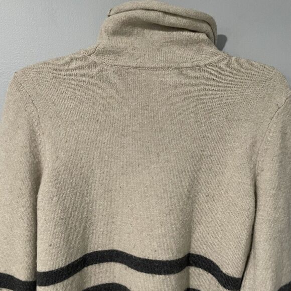 Michael Kors Wool Alpaca Blend Striped Sweater Size Small Oatmeal Mock Neck Logo - Picture 7 of 12